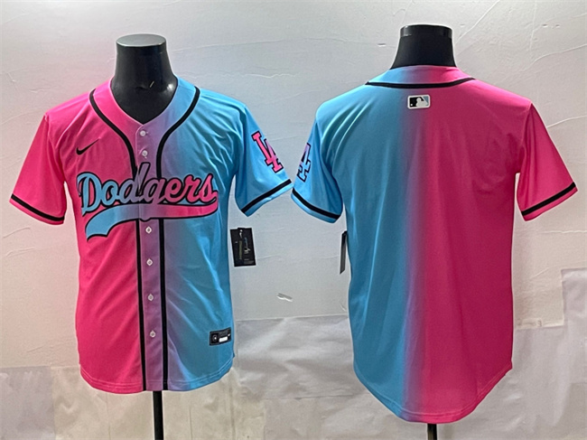 Men's Los Angeles Dodgers Blank Pink/Blue Limited Stitched Baseball Jersey Men's Los Angeles Dodgers Blank Pink/Blue Limited Stitched Baseball Jersey